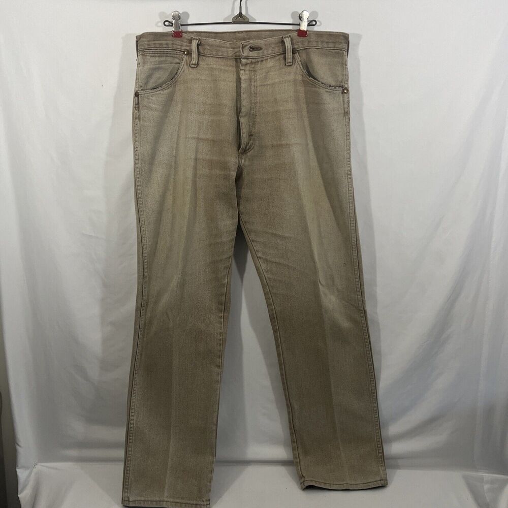 Vintage Wrangler Jeans Mens 36x32 Tan Western Cowboy Cut Made in USA Worn